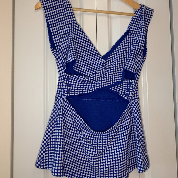 Anthropologie Deletta Blue & White Peplum Top - Picture 3 of 8